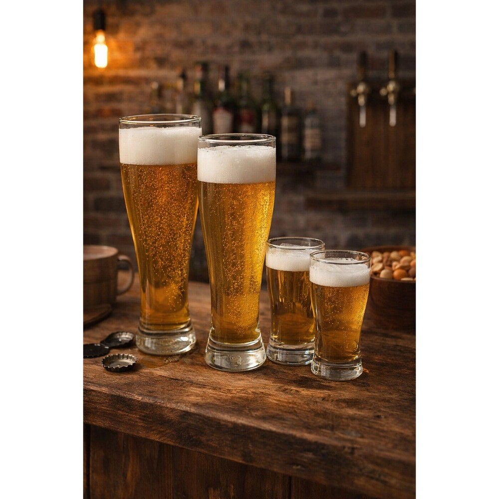 Set of 3 Pilsner Beer Glasses: 2 Tall, 1 Short